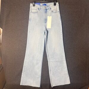 Womens 29 High Rise Wide Leg Jeans Light Wash Raw Hem Boho preppy stretchy NEW